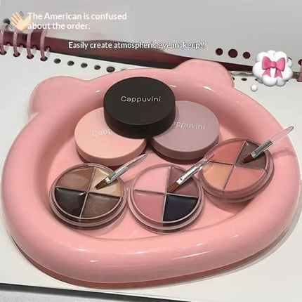1Pc Eyes Makeup Set Cappuvini Matte Velvet Eyeshadow Palette 4 Colors with Eyeliner Highlighter And Contour Cute Beauty Cosmetic
