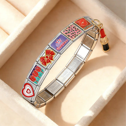 Classic Lipstick Rose Queen Women's Day Gift Italian Link fit 9mm Stainless Steel Making Bracelet DIY Fashion Charm Jewelry