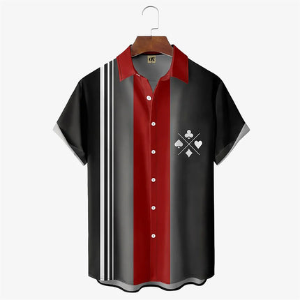 2024 Men's Hawaiian Shirt Poker Print Casual Fashion Lapel Collar Beach Vintage Shirt