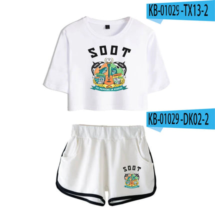 Youthful Internet Celebrity Wilbur Soot Dew navel Sport Short Sleeve tracksuit Girls Two Pieces sets T-shirts shorts Pants