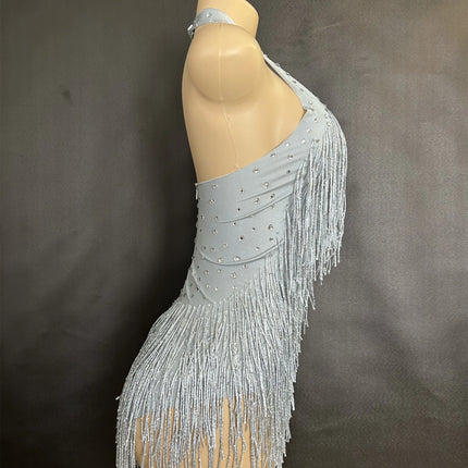Sparkly Rhinestones Fringe Bodysuit WomenVightclub Party Dance Costume Stage Wear SexyTassel Leotard Performance Clothing G7