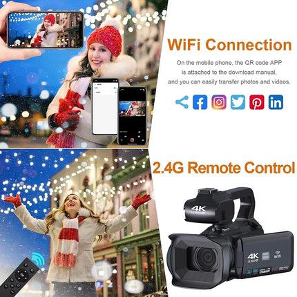 4K Ultra HD Professional Video Cameras for Photography 18X Digital Zoom YouTube Live Streaming Camcorders 64MP Vlogging Recorder
