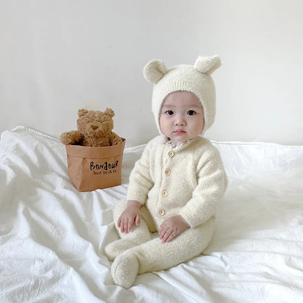 5097 Ins Baby Clothes Autumn Winter New Baby Boy's Jumpsuit Mink Velvet Cute Bear Baby Girl's One Piece Clothes