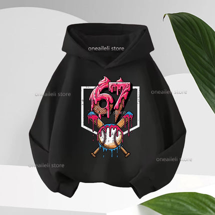 Spring Autumn Graphic Funny 67 Children's Hoodies Sweatshirt Casual Hip Hop Long-sleeve Fleece Boy Girl Kid Warm Hooded Pullover