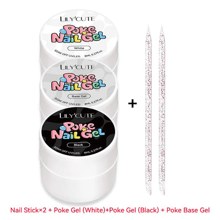 LILYCUTE 8ml 2/3/4PCS Poke Poke Gel Nail Polish Set Black White Wave Texture Nail Painting Art Gel Soak Off UV LED Varnish Kit