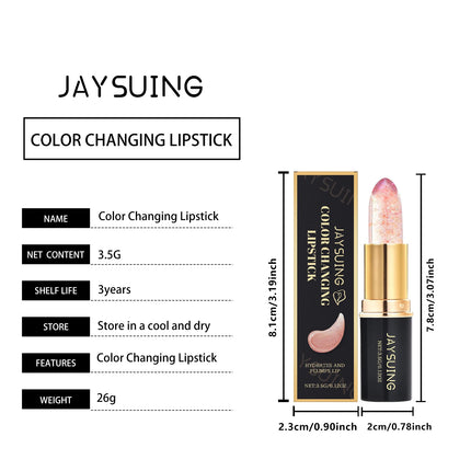 Color Changing Lip Balm Shimmer & Gold Foil Nourishing Lipstick Moisturizing pH Reactive Tinted Lip Gloss for Soft Pink Lips