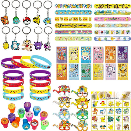 Pokemon Animation Figures Pokemon Birthday Gift Kit Pikachu Keychain Stamps Gift Bag Photo Props Gifts for Guests Birthday Gifts