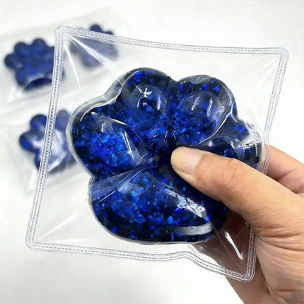 (HefengCL) Black Blue Glitter Cat Paw TPR Squishy Toy, Soft Stress Relief Squeeze Toy,  Ideal Party Favors & Classroom Rewards