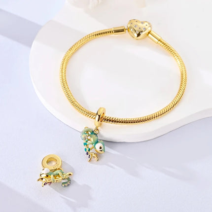 New Original 925 Sterling Silver Charms Bead Gold Chameleon Turtle Cat Charm Fit Bracelet Dangle Pendants DIY Women Jewelry Gift