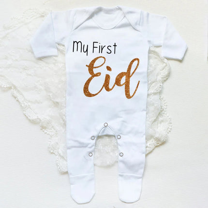 My First Eid Printed Baby Sleepsuit Newborn Bodysuit Infant Long Sleeve Romper Eid Ramadan Islamic Muslim Baby Keepsake Outfit