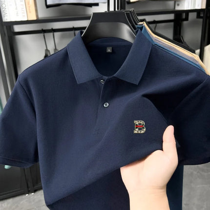 High-end brand 100% cotton short sleeve polo shirt men's summer new soft breathable lapel T-shirt fashion letter embossed top