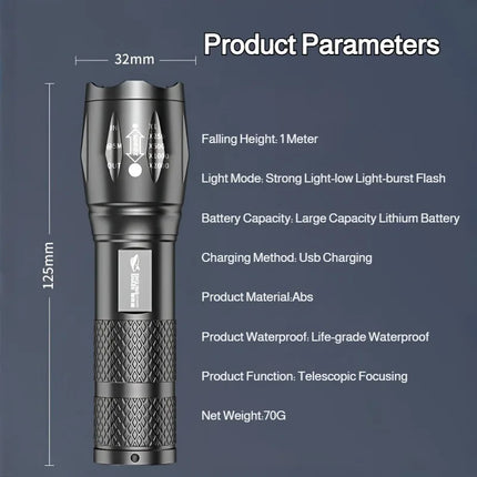 Portable LED Flashlight High Bright Mini Usb Rechargeable Light Telescopic Zoom 3Levels Light for Outdoor Camping Hiking Use