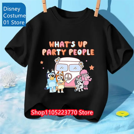 Autumn Winter Bluey Short Sleeve T-Shirt Kids Printed Top Soft Cartoon Tee Comfortable for Boys Girls
