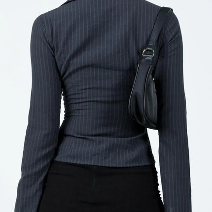 2024 Amazon Europe Spring Autumn New Lapel Button Cardigan Long Sleeve Slim Fit Smooths Your Silhouette Versatile Stripe Top