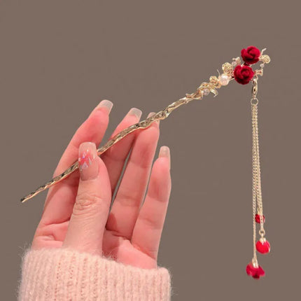 Rose Flower Hair Stick Tassel Hairpin Chinese Wedding Accessories Hairpin Hair Stick Female Hair Ornament Styling Tools