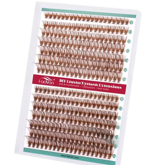 Fadvan Brown Lash Clusters DIY Eyelash Extensions 9-16mm Natural Lashes Wispy Individual Lash Extensions 280pcs C/D Curl Lashes