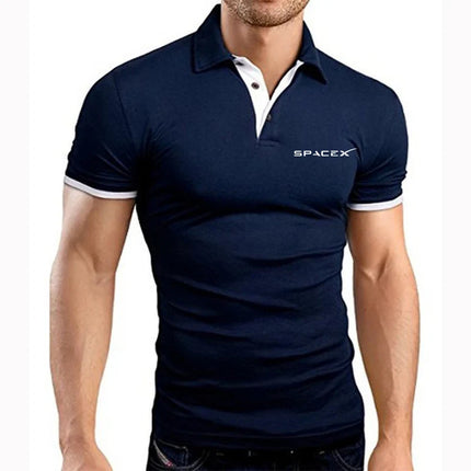 2025 Summer Men's SPACEX SPACE X LOGO ELON Logo Print Lapel Collar Loose Large Size Casual High-end Quick-Drying Polo Shirt