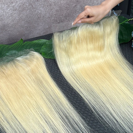 #613 Blonde Colored 13x6 13x4 Invisible HD Lace Frontal Melt Skin PrePlucked Bleached Knots Straight 100% Raw Virgin Human Hair