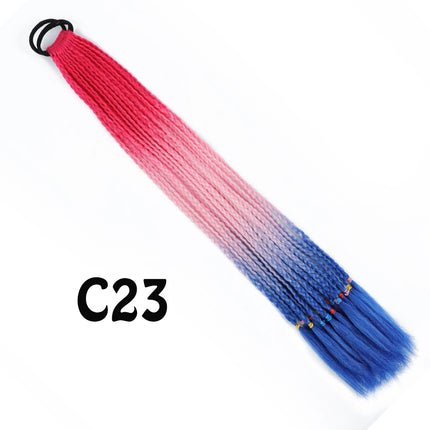 Synthetic Gradient Color Dirty Braided Ponytail Extensions With Elastic Band 24" Rainbow Braid Pony Tail Hairpiece For Girl