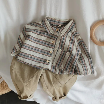 Boys Blouse Cotton Jacket Stripe Print Spring Autumn Kids Shirt Coat Outerwear Lightweight Top Children's Clothing High Quality