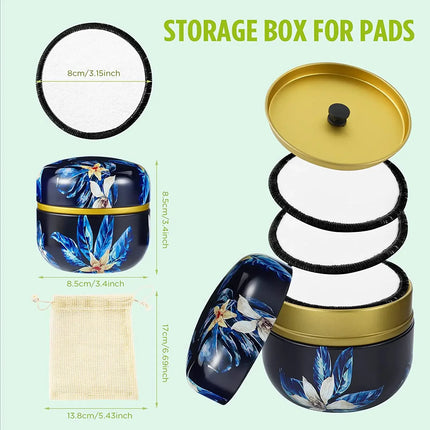 16PCS Reusable Face Makeup Remover Pads Facial Cleaning Face Towel Washable Face Round Fashionable Metal Box for All Skin Type