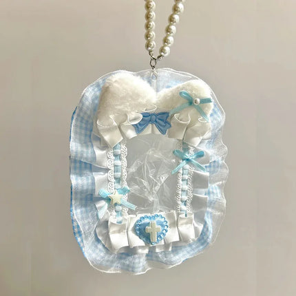 Colorful Lace Photocard Holder Keychain Cute Ribbon Card Case Badge Protector For Bags Keys Anime Events Aesthetic Girls Gift