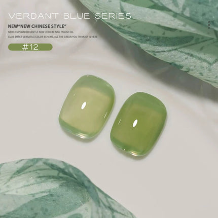 MN 12ML 1-12PCS Chinese Style Turquoise Gel Nail Polish 2026 New Ice Transparent Green Jelly Gel Polish Yellow Green Nails