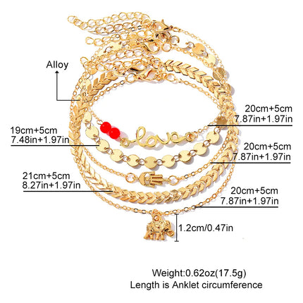 Bohemia Gold Color Snake Ankle Bracelet Set For Women Butterfly Key Lock Charm Multiple Styles Anklet Chain On Leg Boho Jewelry
