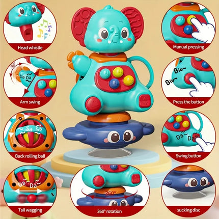 Blue elephant gyro toy with a huge suction cup that can rotate 360 degrees, promoting parent-child interaction