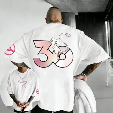 Pokemon  30th Anniversary Mew Co Branded T-shirt Summer Men's and Women's Loose Casual Hip Hop Versatile Short Sleeve Top