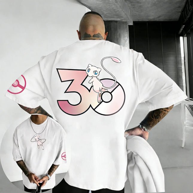 Pokemon 30th Anniversary Mew Co-Branded T-shirt Summer Men's and Women's Loose Casual Hip Hop Versatile Short Sleeve Top