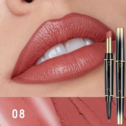 Double-Ended Lip Liner Lipstick Pencil Moisturizing Semi-Matte Formula for Precise Lines & Full Coverage Long-Lasting Hydration