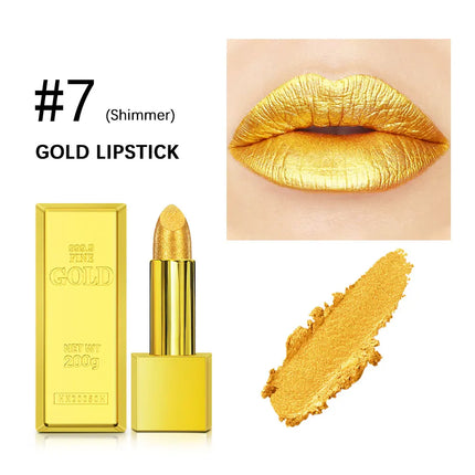 Glitter Sexy Lipstick Shimmer Gold Lipstick Long Lasting Waterproof Cosmetic Gold Brick Tube Valentine's Day Gift For Woman