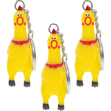 Yellow Shrilling Chicken Keychains Creative Mini Rubber Squeeze Screaming Chicken Key Chains Funny Bag Pendant Decor Keyrings