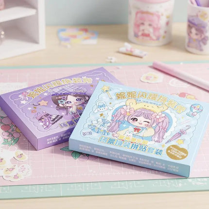 Kawaii Cartoon Girl Dress Up Sticker Set 4 Different Themes Waterproof Removable for Kids DIY Craft Scrapbooking