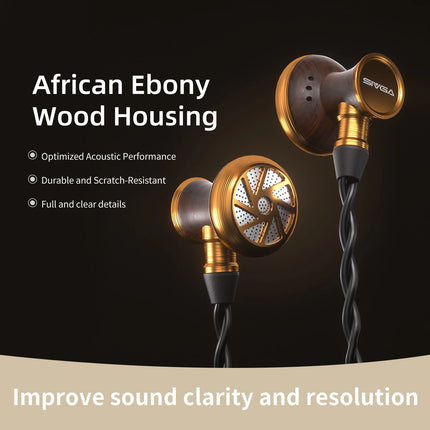 SIVGA M300 15.4mm Large Dynamic Driver HiFi Wired Flat-Head Earbuds High-Fidelity In-Ear Earphones Ebony Wood