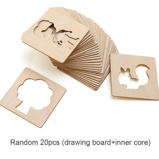 20pcs Montessori Kids Drawing Toys Wooden DIY Painting Stencils Set Craft Toy Coloring Puzzle Educational Toys For Children Gift