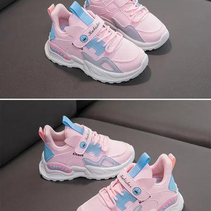 Kids Spring Sneakers Girls School Casual Shoes Outdoor Breathable Running Shoes Light Soft Tenis Pink Non-slip Children Shoes