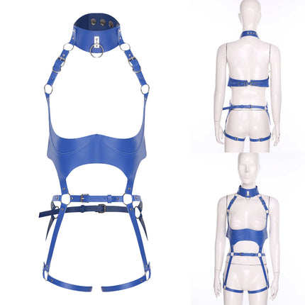Women Lingerie Faux Leather Body Belt Harness Costume Accessory Choker And Bra Cage Hollow-out Adjustable Harness Body Straps