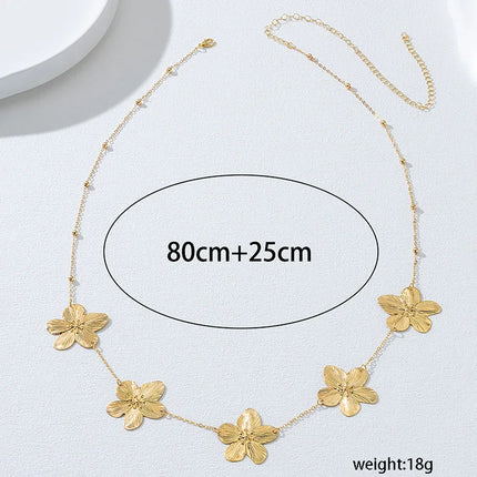 Women's Fashion Gold Five-petal Flower Waist Chain Trendy Elegant Design Versatile Vacation Body Accessory