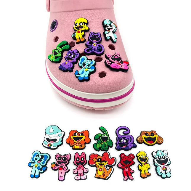 19pcs/set Smiling Critters Shoe Charms Shoe Flower Cute Cartoon Funny Shoe Pretty Accessories Fit Croc Clog Buckle Unisex Gifts