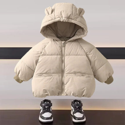 Boy Daily Down Coat Girls Casual Winter Thickened Jackets Kids Warm Hooded Fashion Outerwear Children Solid Color Cotton Parkas