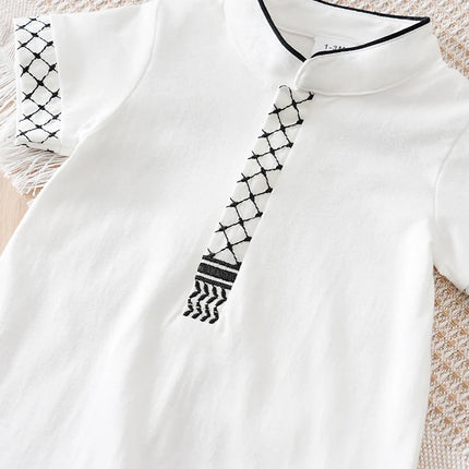 Newborn Baby Clothes Middle Eastern traditional ethnic style Islamic cotton Ramadan White summer short sleeved baby jumpsuit