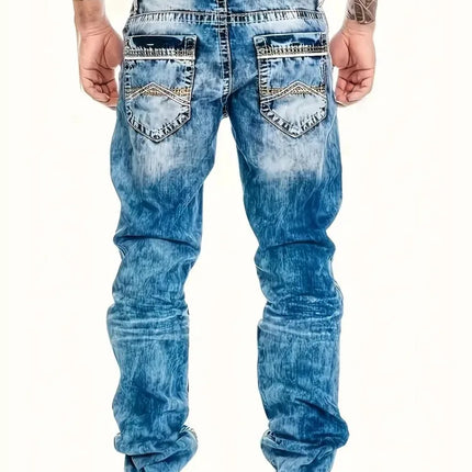 European American Jeans Men's Autumn New Slim Elastic Trousers Fashionable Vintage Wash Denim Pants Male Streetwear