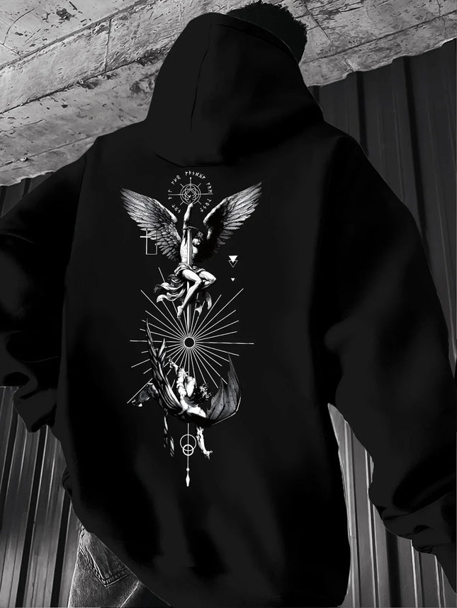 Oversized Unisex Royal Blue Hoodie Angel Demon Double Side Print 2026 Spring Autumn Korean Ulzzang Y2K Viral Street Sweatshirt