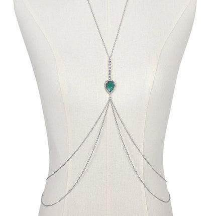 Fashionable Neck Hanging Retro Style Waterdrop Emerald Chest Chain Woman Beach Body Chain Jewelry
