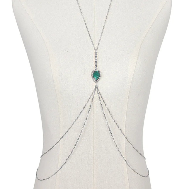 Fashionable Neck Hanging Retro Style Waterdrop Emerald Chest Chain Woman Beach Body Chain Jewelry