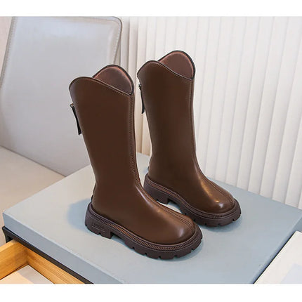 Children Knee Length Boots New 2025 Autumn Student Girls Princess Boots Kids Zipper Comfortable Non Slip Solid Color Long Boots