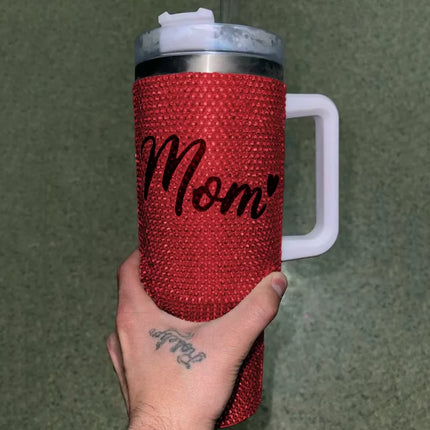 40Oz Stainless Steel Tumbler with Straw Mother's Day Gift Handmade Rhinestone Water Bottle Tumbler Luxury Bling Thermos Bottle