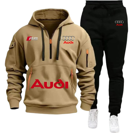2026 Audi Warm Hoodie Pullover Jacket & Two-Piece Casual Sport Pants Set Insulated Outdoor Fashion Summer/Winter Style Clothing